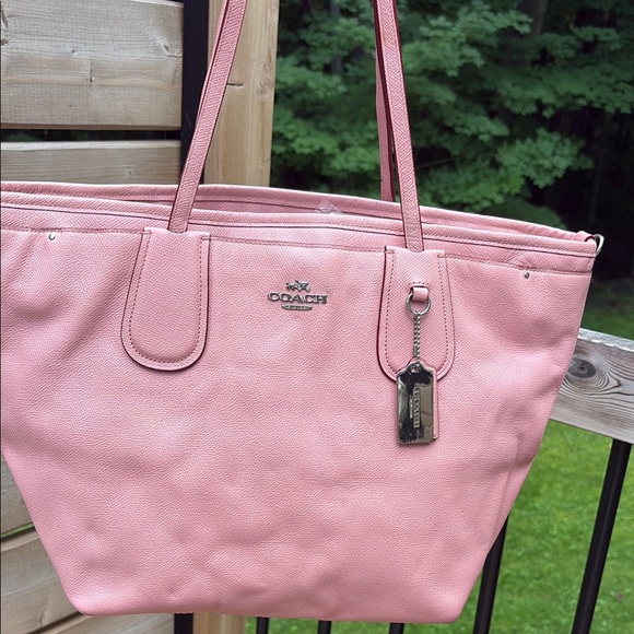 Coach Handbags - Coach Pink Pebbled Leather Tote with Signature Logo